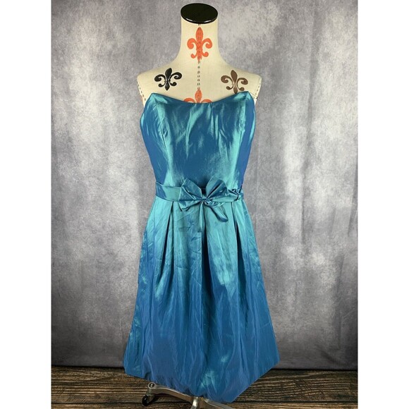 Me Too! Formal Short Dress Size 10 Prom Bridesmaid Strapless Aqua Green Back Zip - Picture 1 of 12